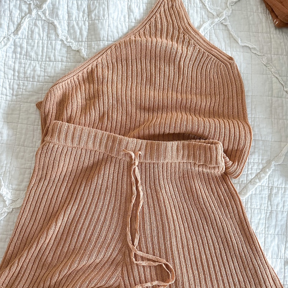Knit One Shoulder Two Piece Set